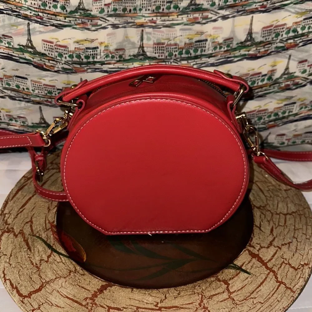 Beautiful Red Bow tie Faux Leather Small Canteen Shape Crossbody Bag
